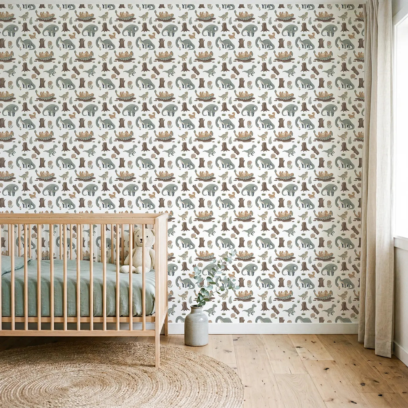 Ankylosaurus Rolling Modern Illustration wallpaper in Scandinavian nursery - Whimsy Tots