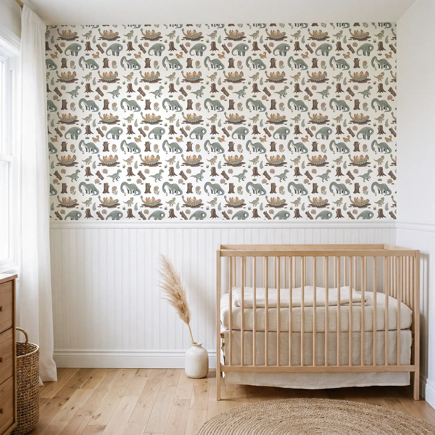 Ankylosaurus Rolling Modern Illustration wallpaper above wainscoting - Whimsy Tots