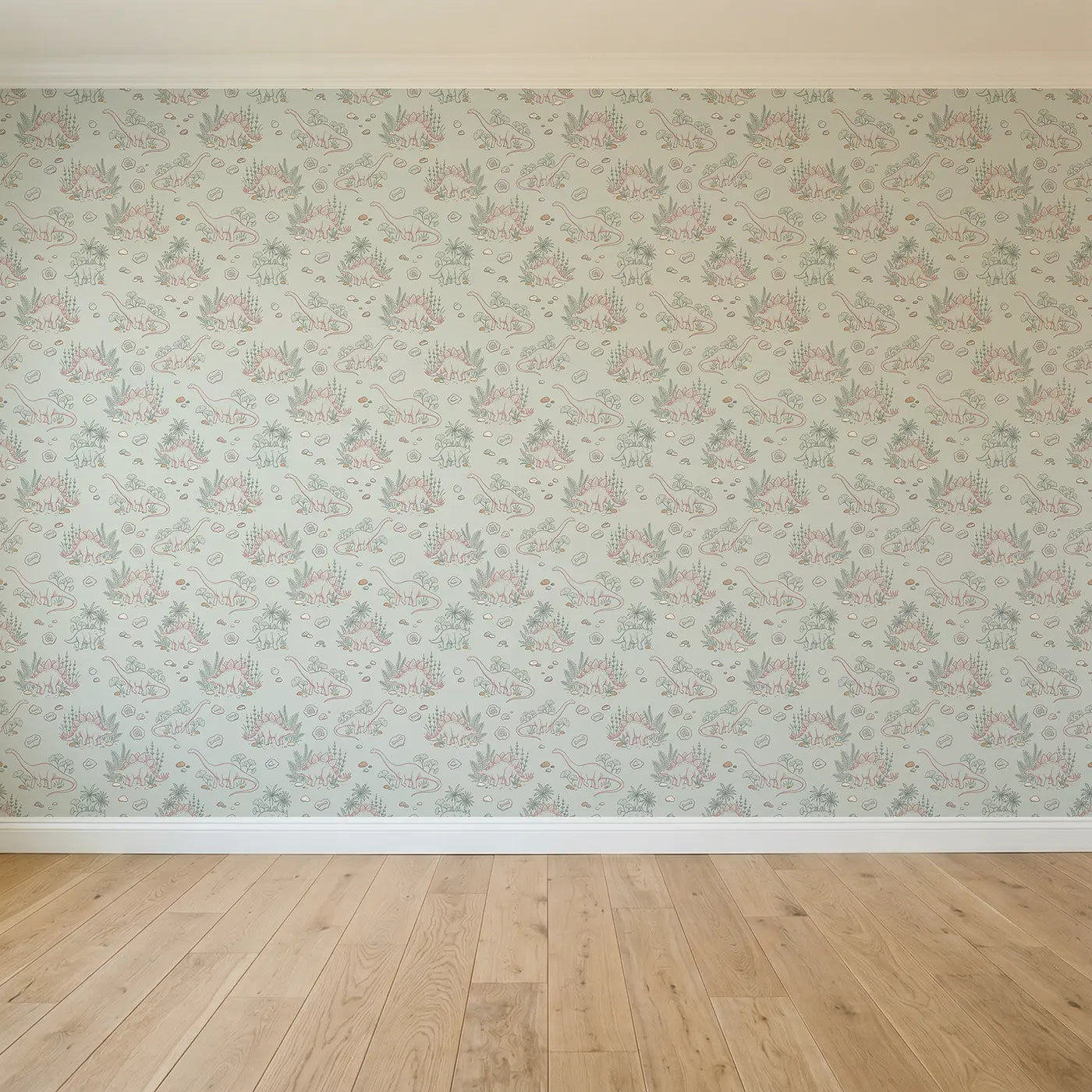 Stegosaurus Sitting Hand-Drawn seamless wallpaper full pattern - Whimsy Tots