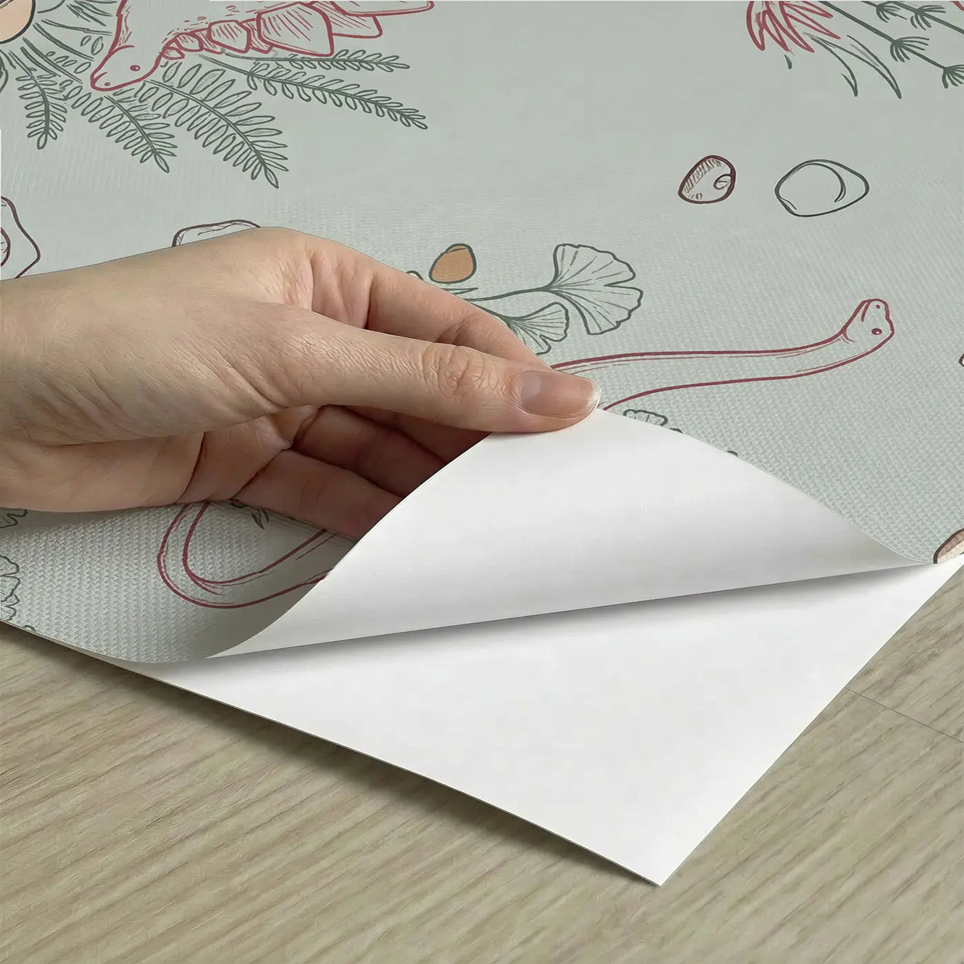 Stegosaurus Sitting Hand-Drawn peel and stick material close-up - Whimsy Tots