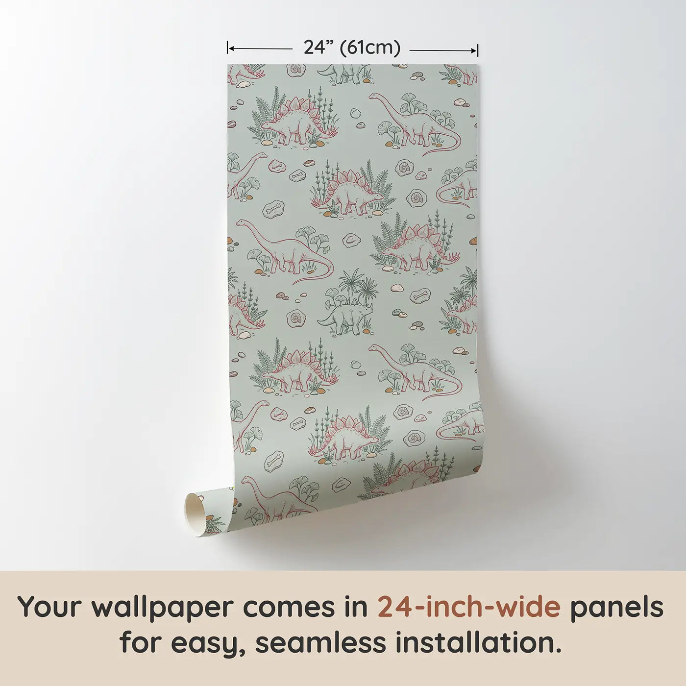 Stegosaurus Sitting Hand-Drawn wallpaper panel dimensions - Whimsy Tots
