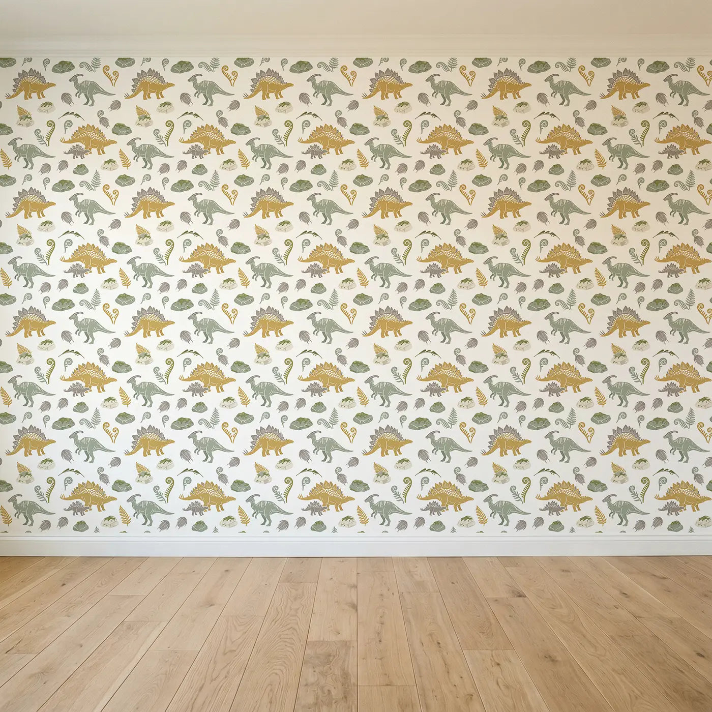Stegosaurus Pair Block Print seamless wallpaper full pattern - Whimsy Tots