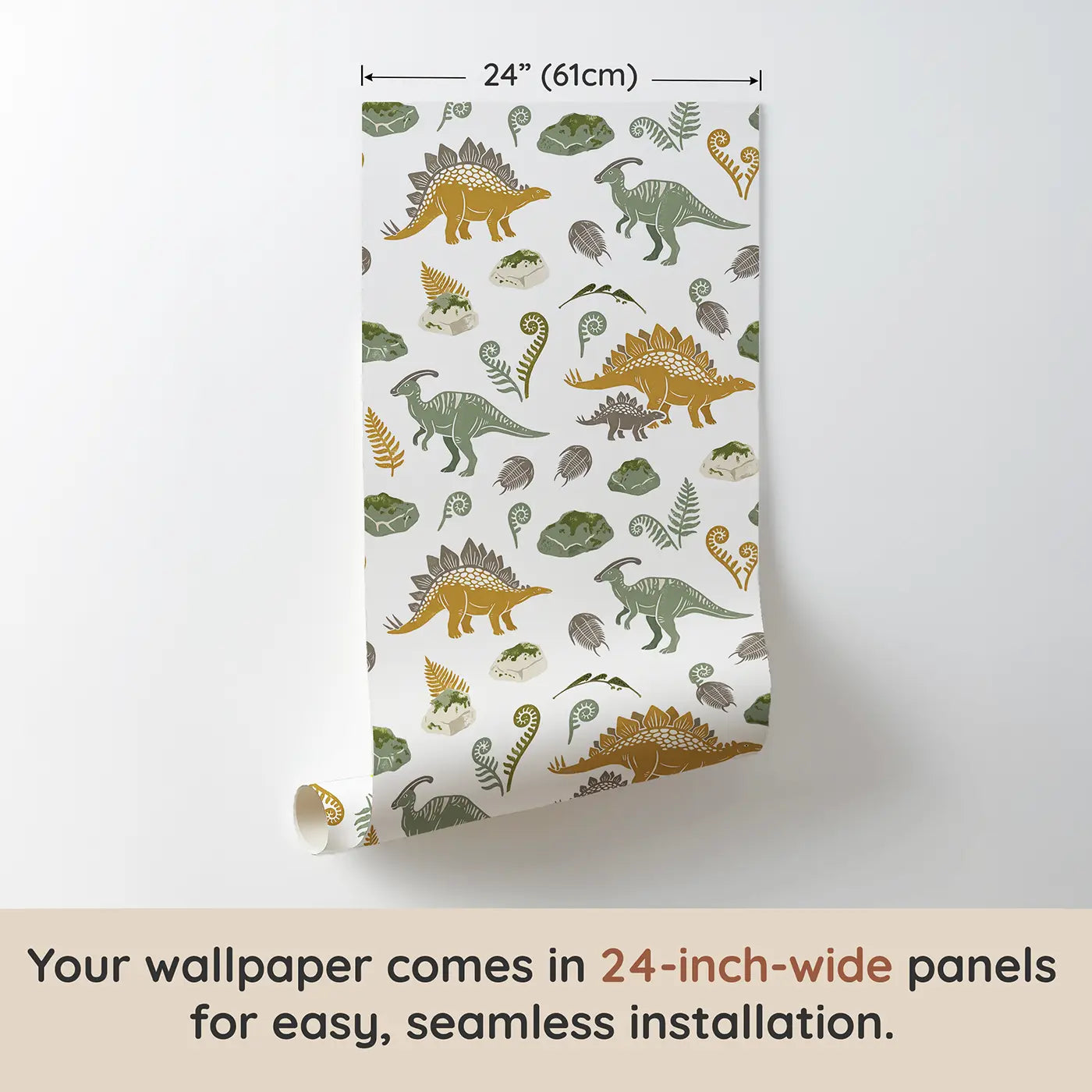 Stegosaurus Pair Block Print wallpaper panel dimensions - Whimsy Tots