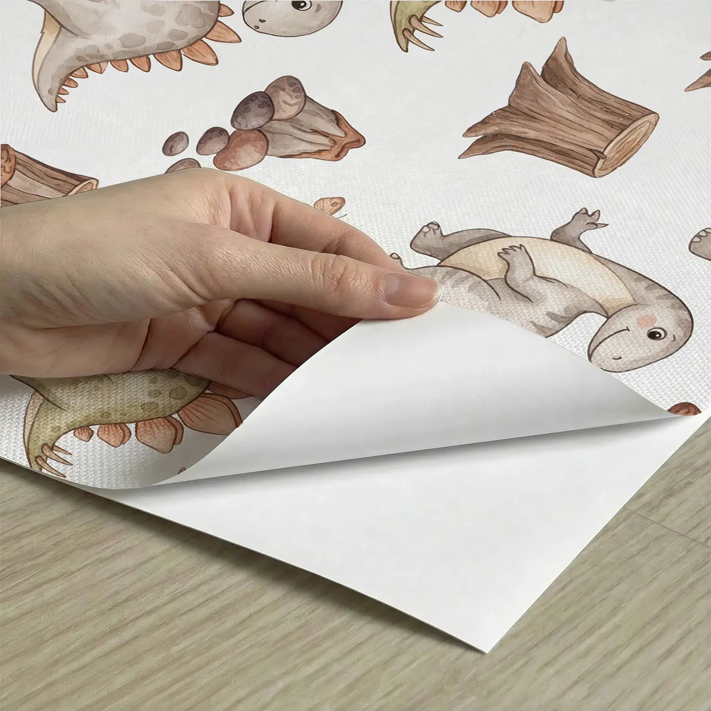 Friendly Iguanodon Watercolor peel and stick material close-up - Whimsy Tots