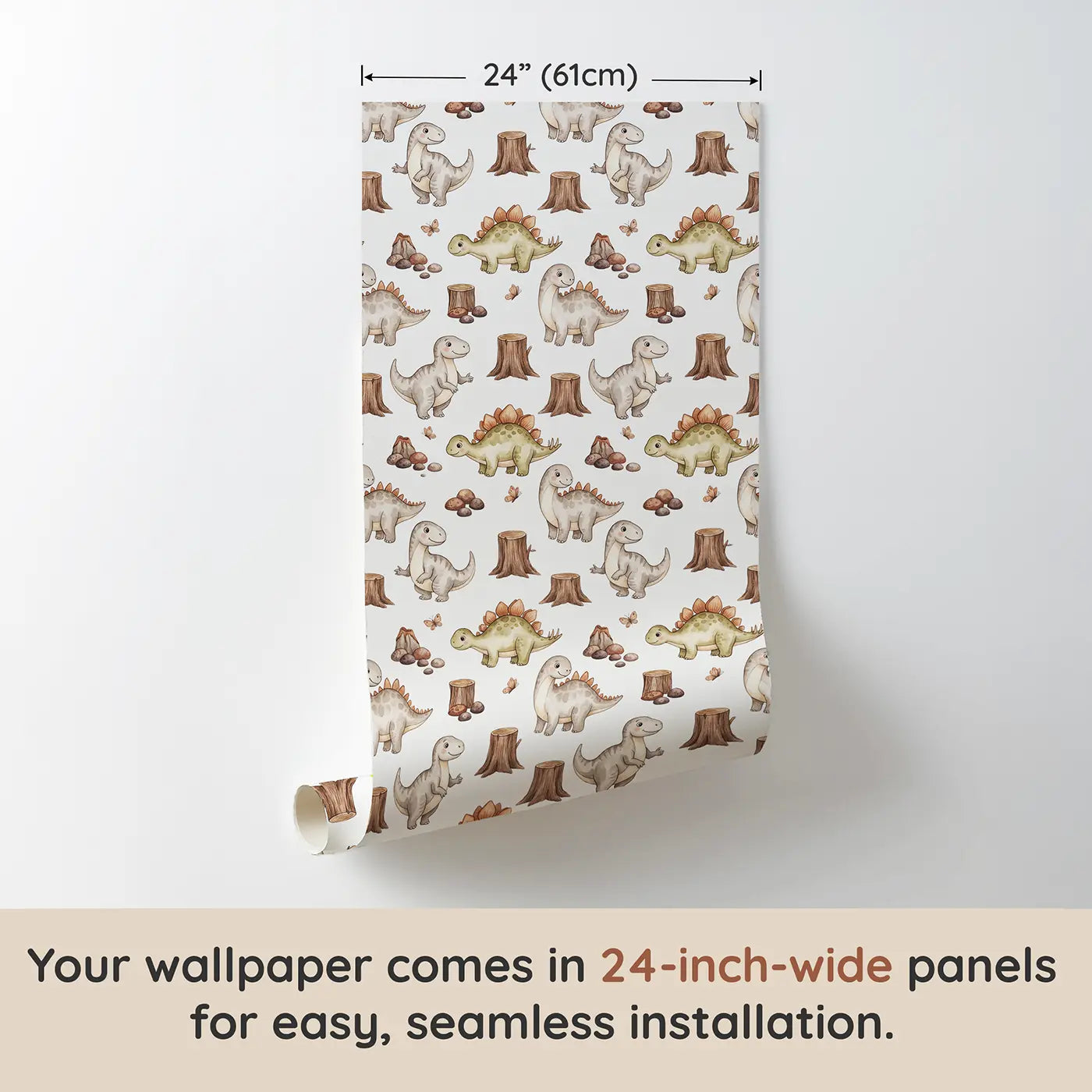 Friendly Iguanodon Watercolor wallpaper panel dimensions - Whimsy Tots