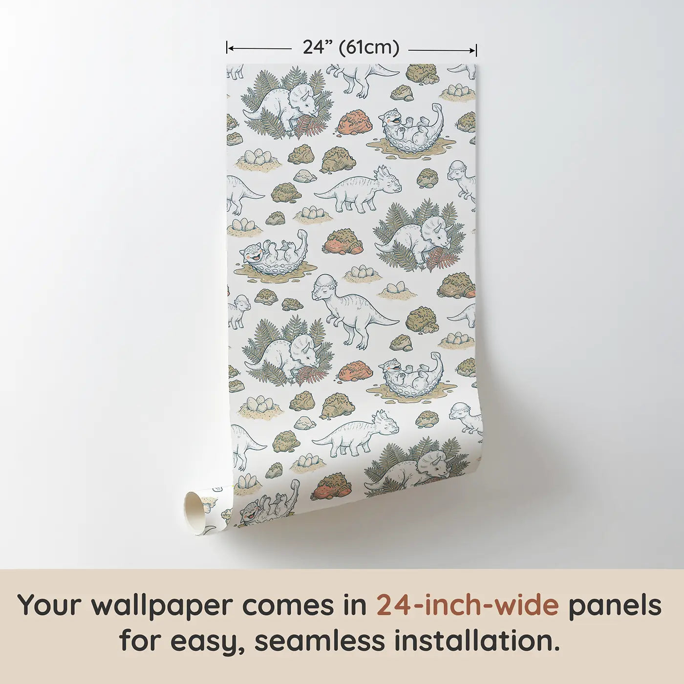 Baby Triceratops Hand-Drawn wallpaper panel dimensions - Whimsy Tots