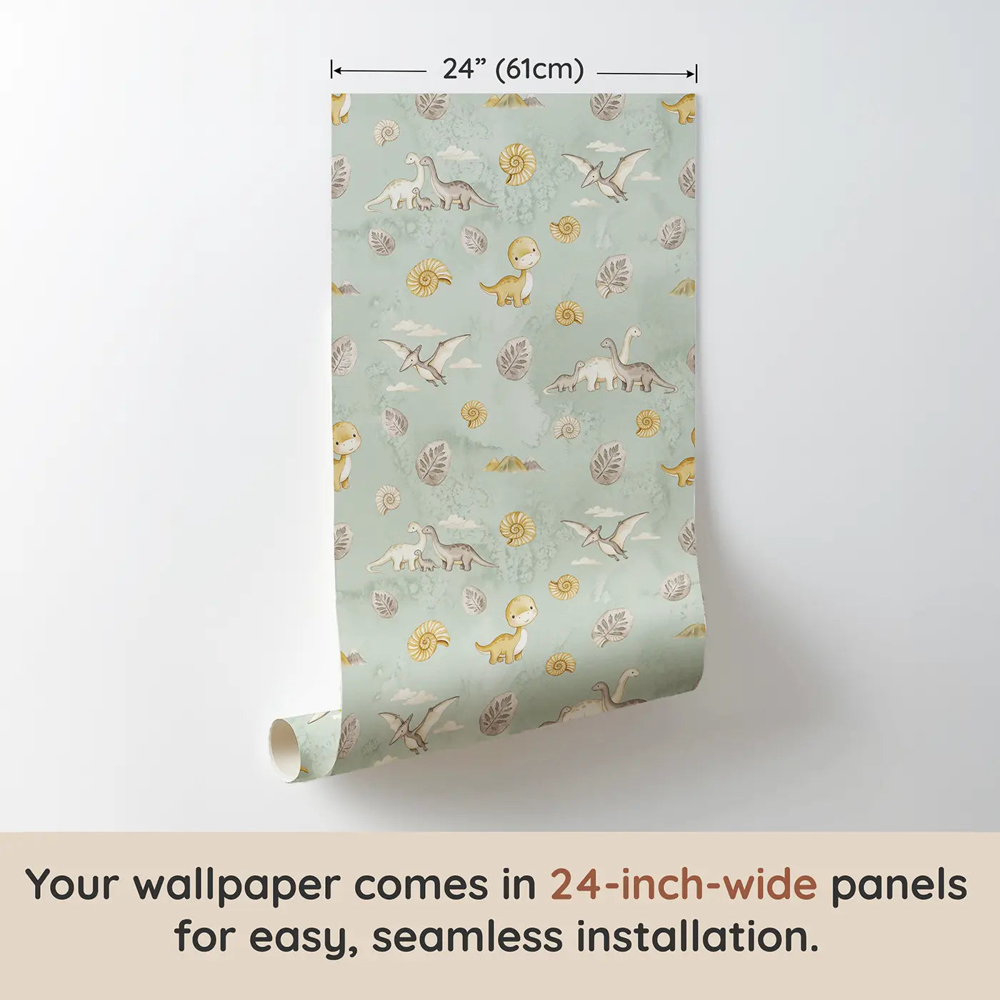 Brontosaurus Family Walking Watercolor wallpaper panel dimensions - Whimsy Tots