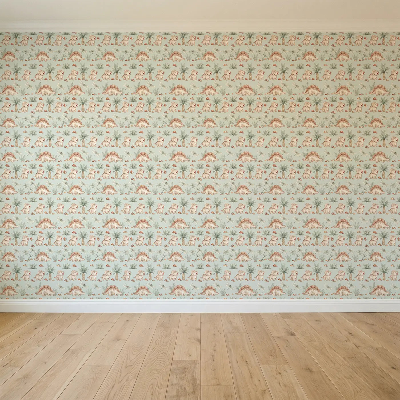 Baby Dino Yawning Watercolor II seamless wallpaper full pattern - Whimsy Tots