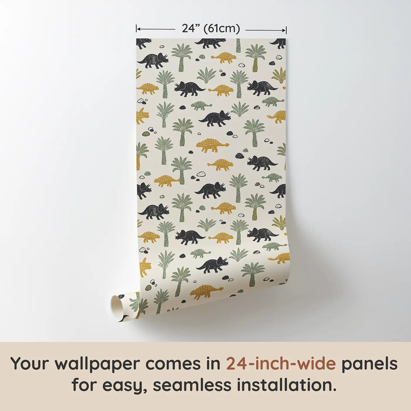 Triceratops Trotting Happily Block Print wallpaper panel dimensions - Whimsy Tots