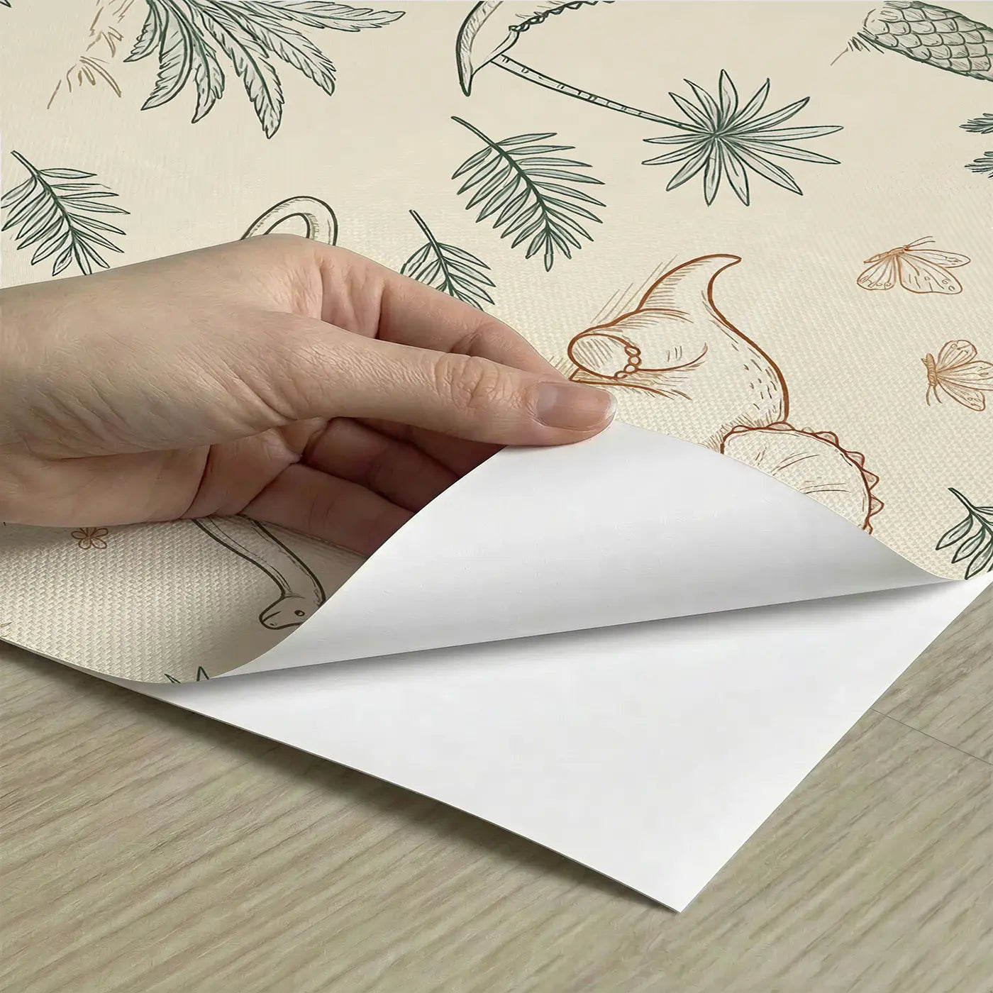 Chubby Triceratops Hand-Drawn peel and stick material close-up - Whimsy Tots