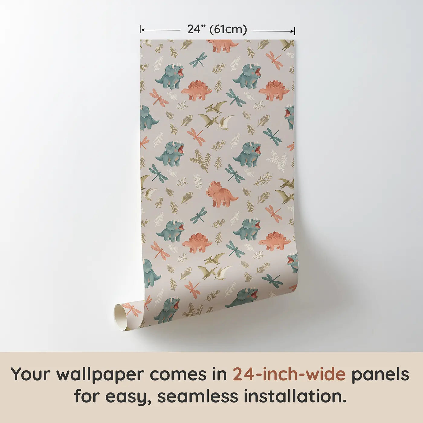Baby Dino Yawning Modern Illustration wallpaper panel dimensions - Whimsy Tots