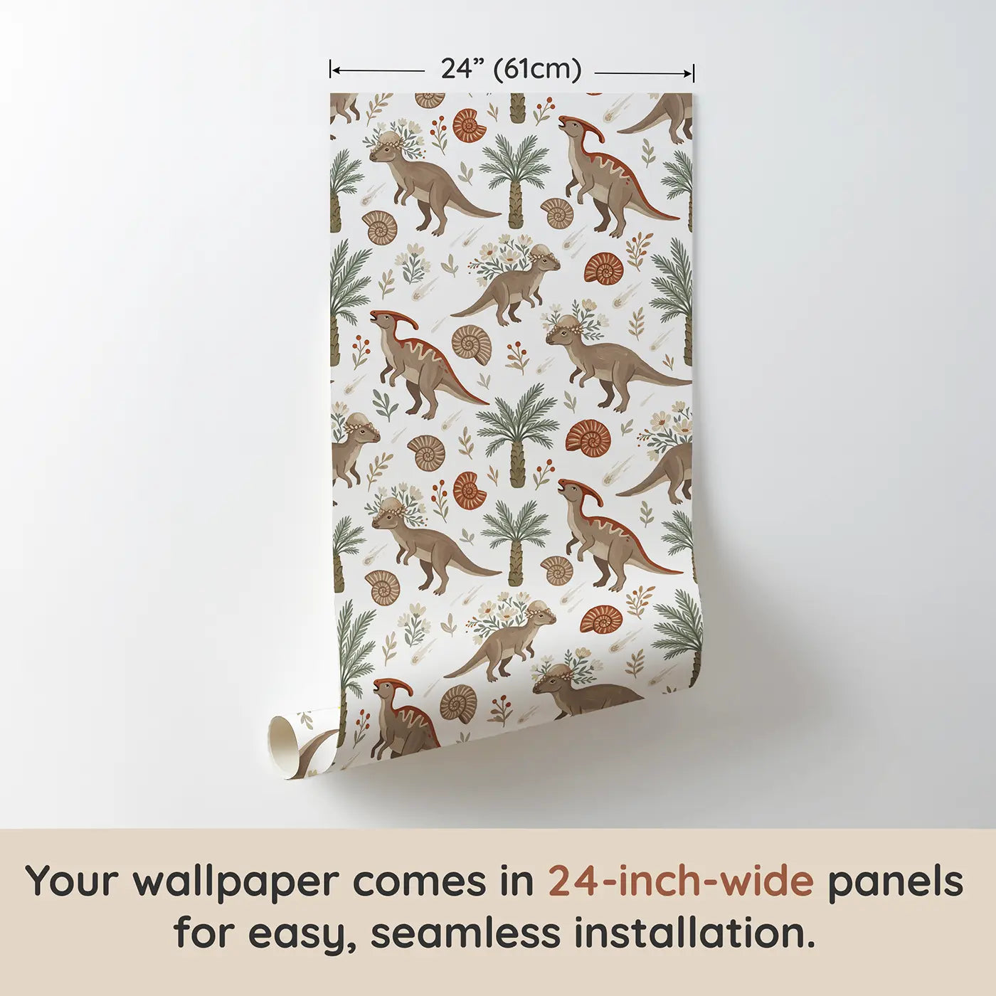 Pachycephalosaurus Flowers Growing Modern Illustration wallpaper panel dimensions - Whimsy Tots