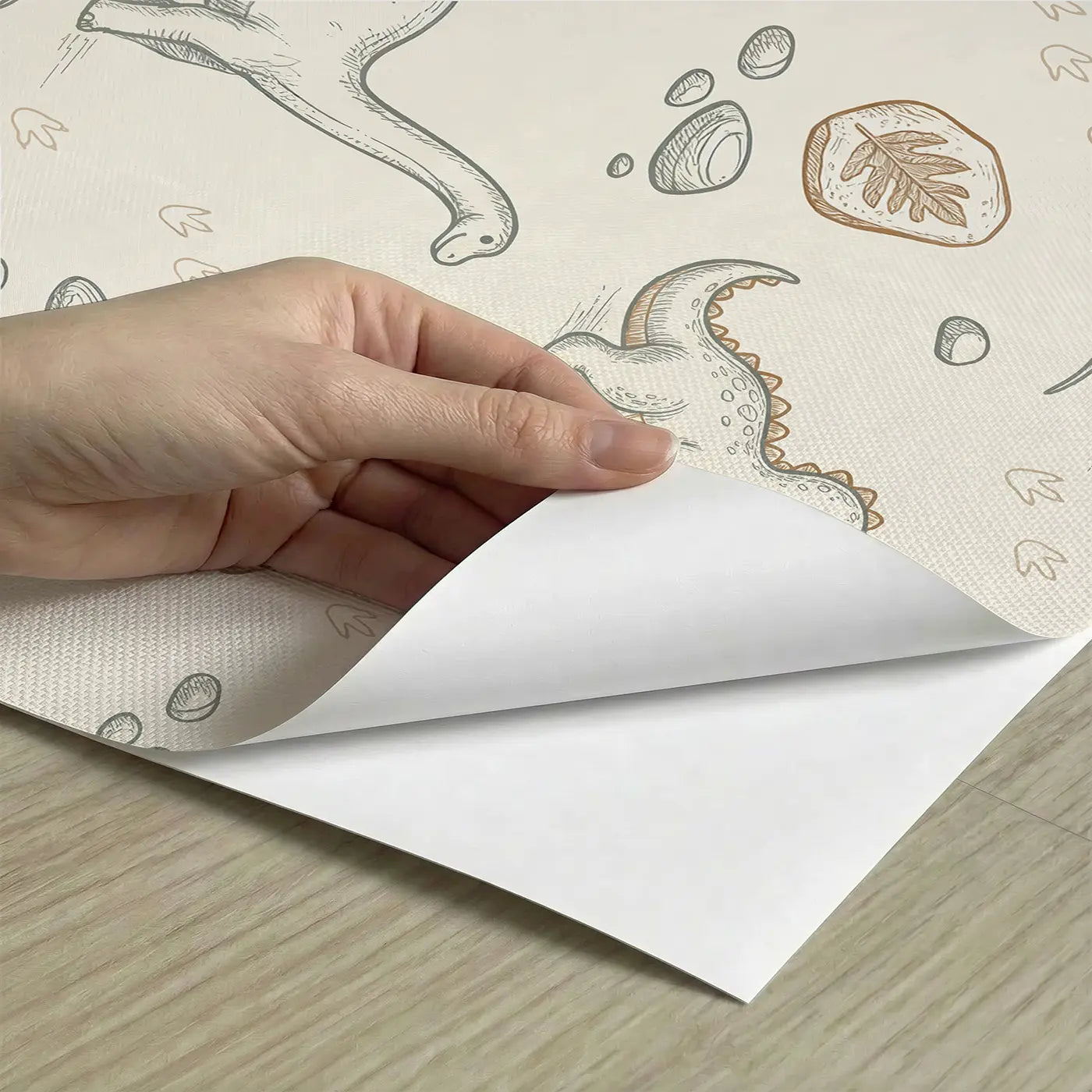 Baby Dinosaur Playing Hand-Drawn II peel and stick material close-up - Whimsy Tots