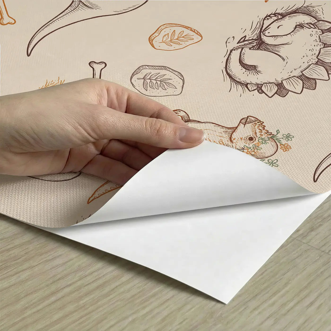 Pachycephalosaurus Flowers Growing Hand-Drawn peel and stick material close-up - Whimsy Tots