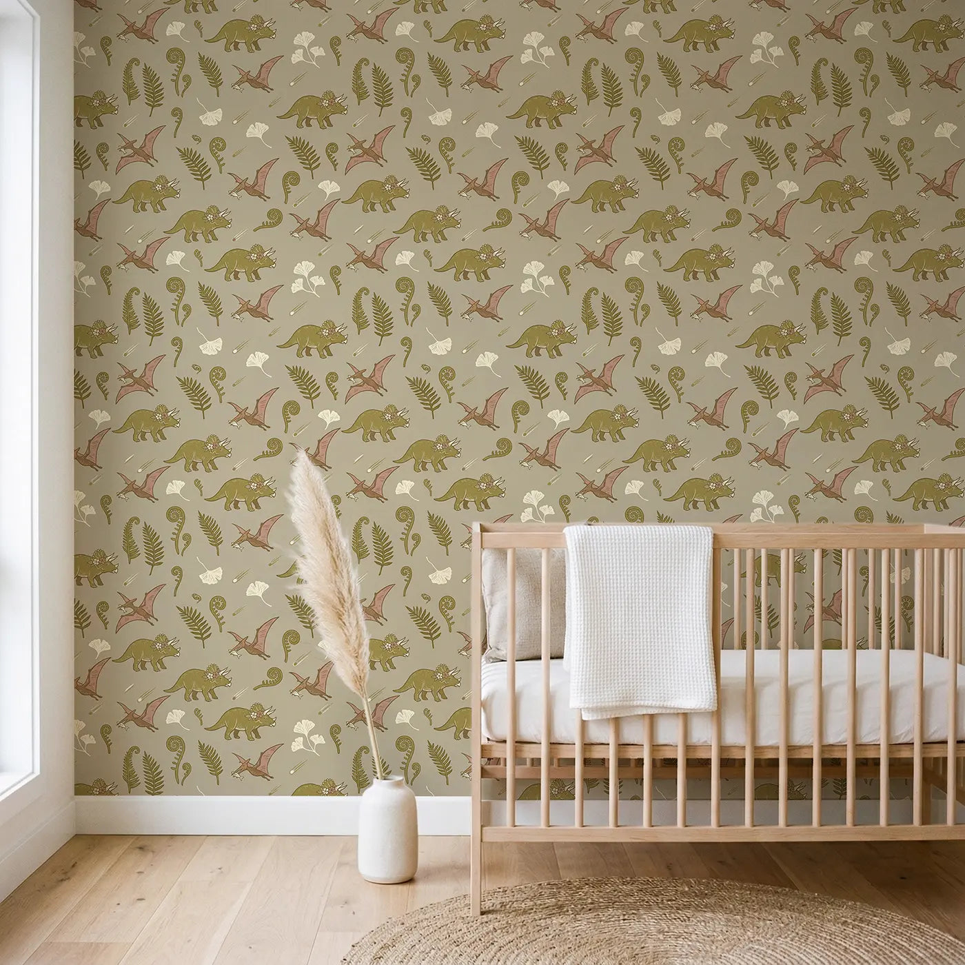 Pterodactyl Carrying Block Print wallpaper in Scandinavian nursery - Whimsy Tots