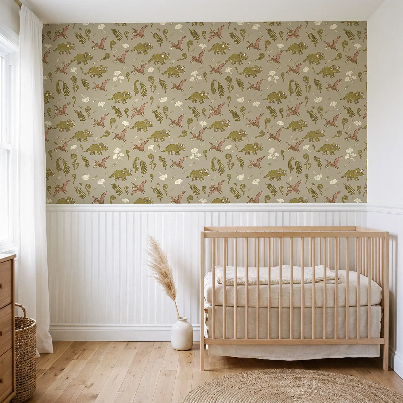 Pterodactyl Carrying Block Print wallpaper above wainscoting - Whimsy Tots