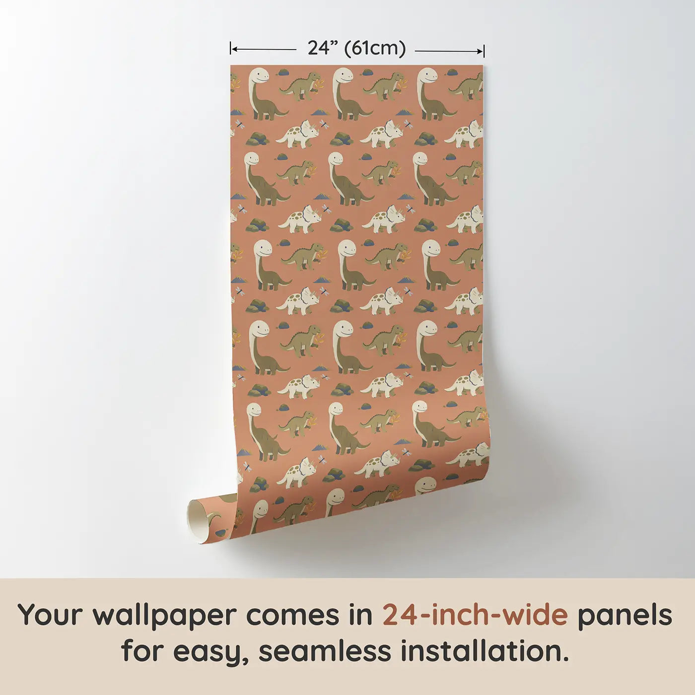 Baby Dinosaur Playing Modern Illustration wallpaper panel dimensions - Whimsy Tots