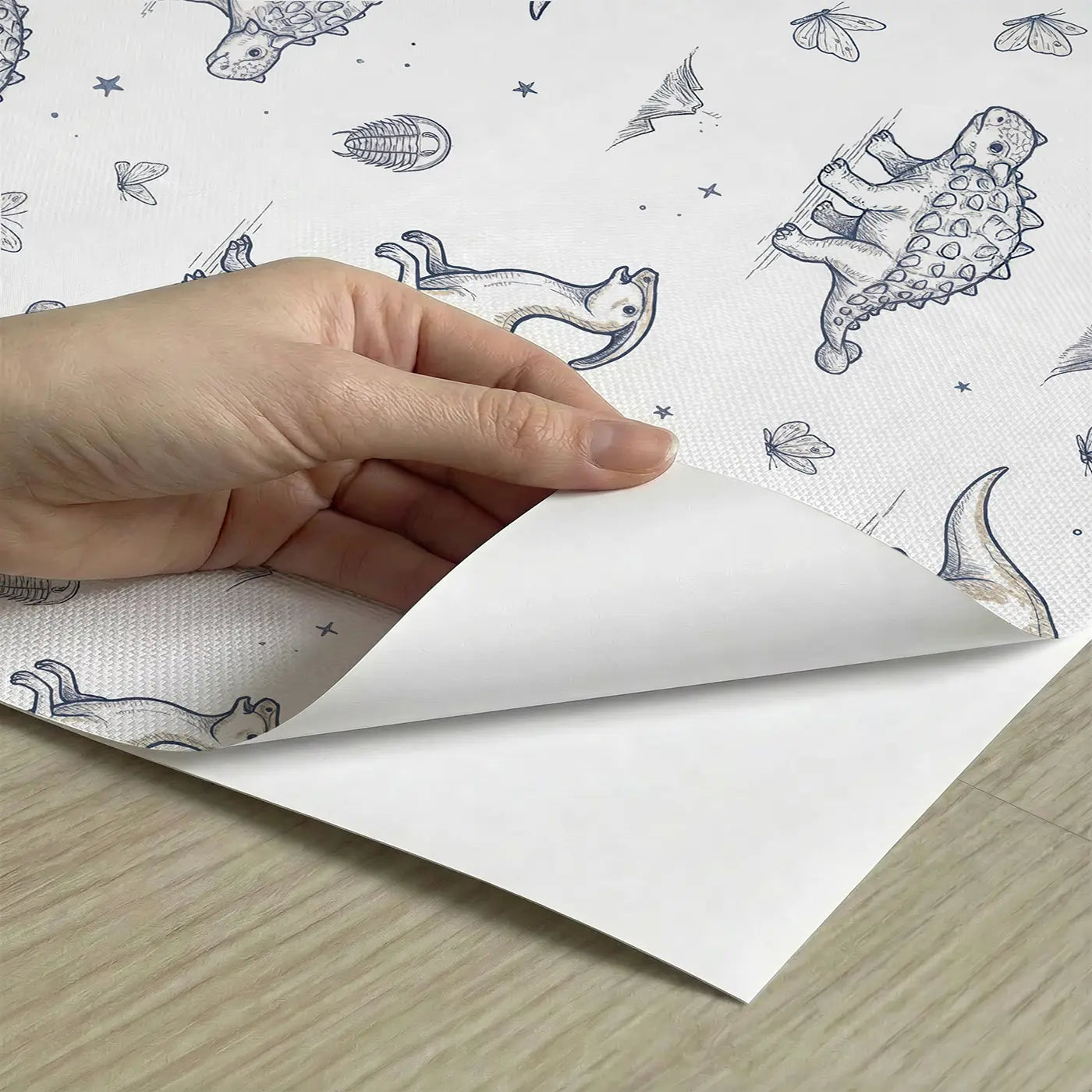 Baby Ankylosaurus Hand-Drawn peel and stick material close-up - Whimsy Tots