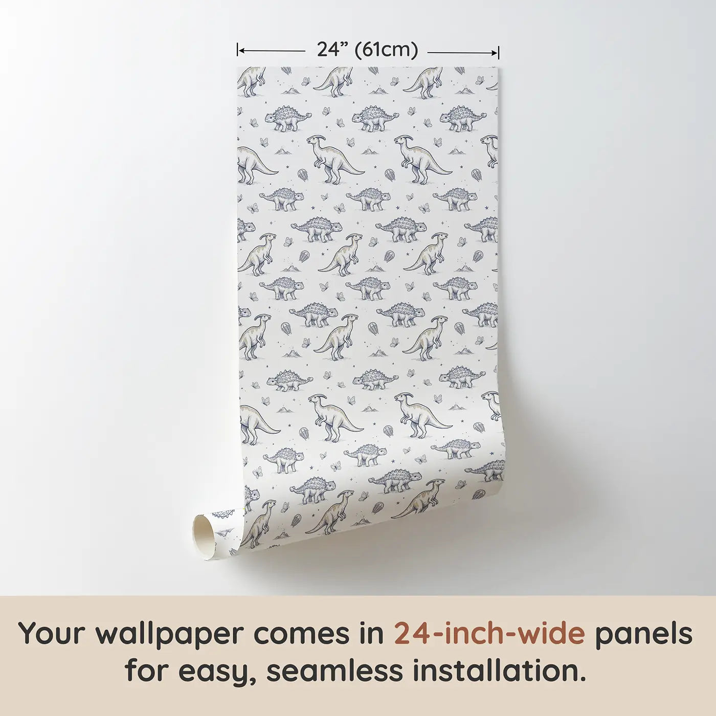 Baby Ankylosaurus Hand-Drawn wallpaper panel dimensions - Whimsy Tots