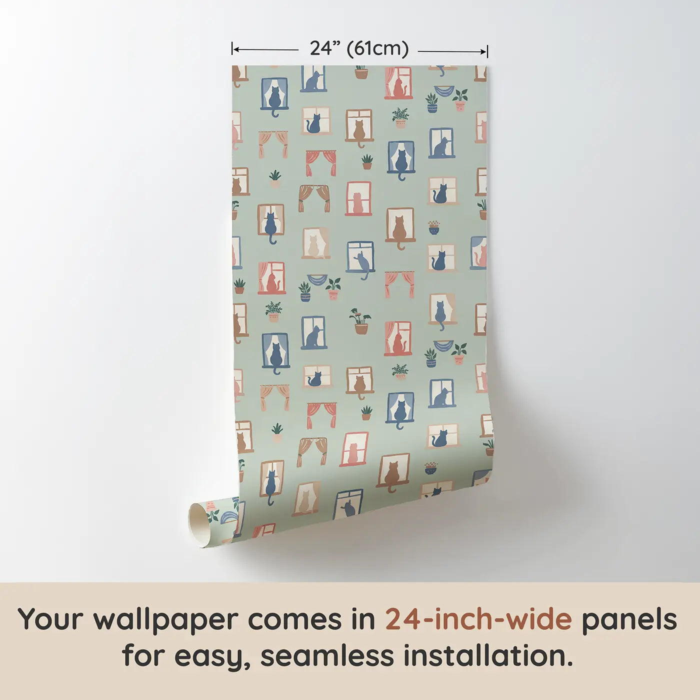 Cats Window Modern Illustration wallpaper panel dimensions - Whimsy Tots