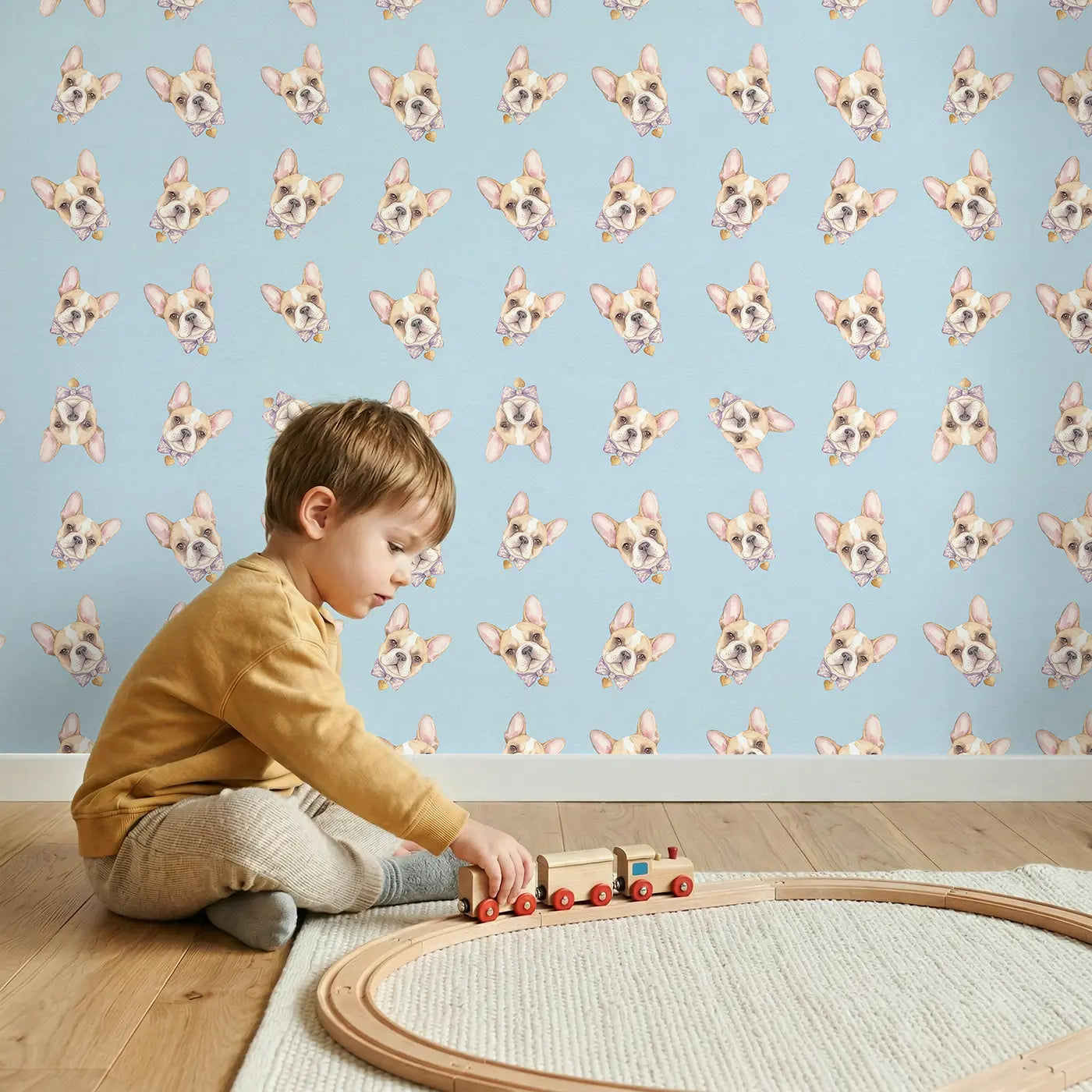 French Bulldog Watercolor wallpaper in styled kids room - Whimsy Tots