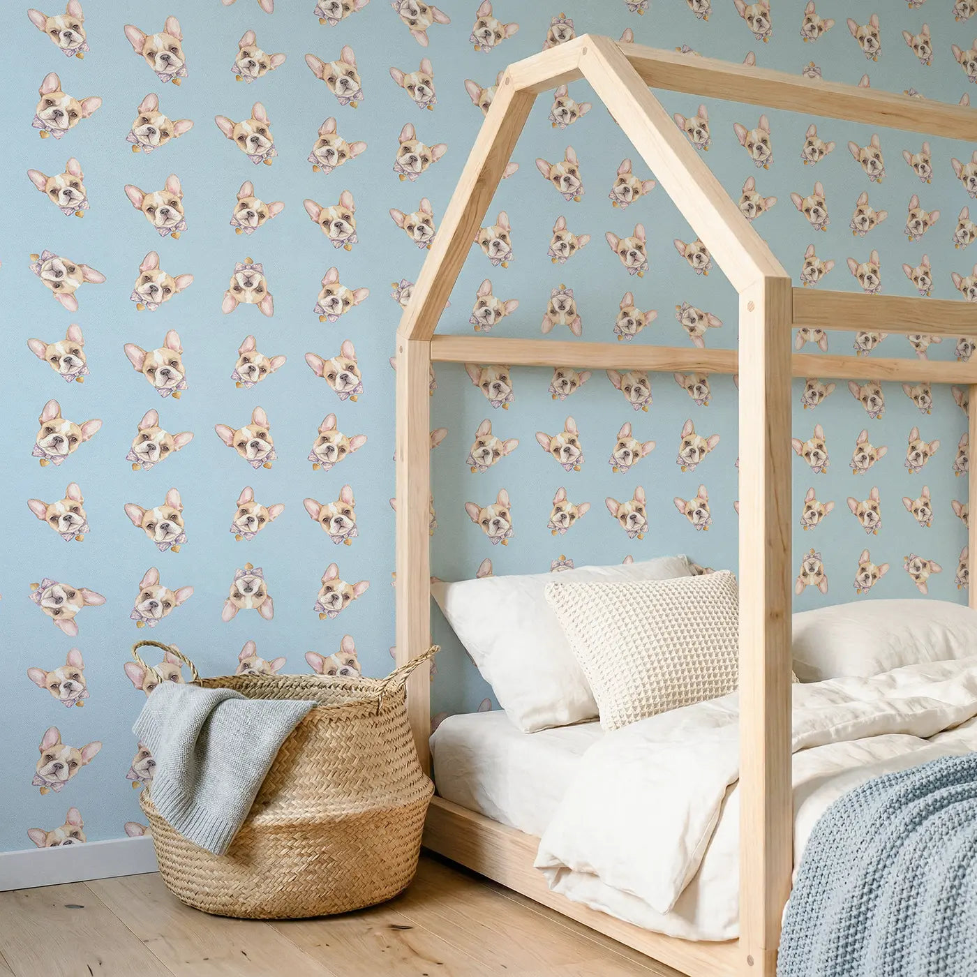 French Bulldog Watercolor wallpaper in Scandinavian nursery - Whimsy Tots
