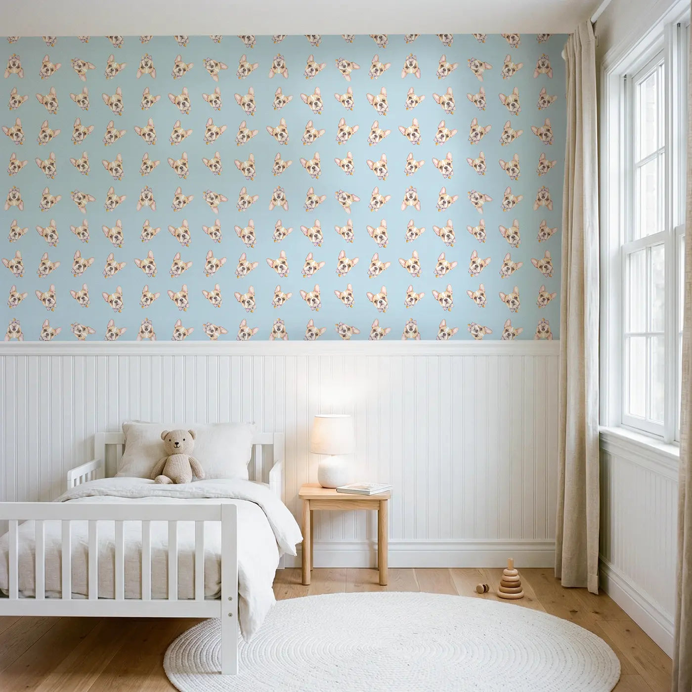 French Bulldog Watercolor wallpaper above wainscoting - Whimsy Tots