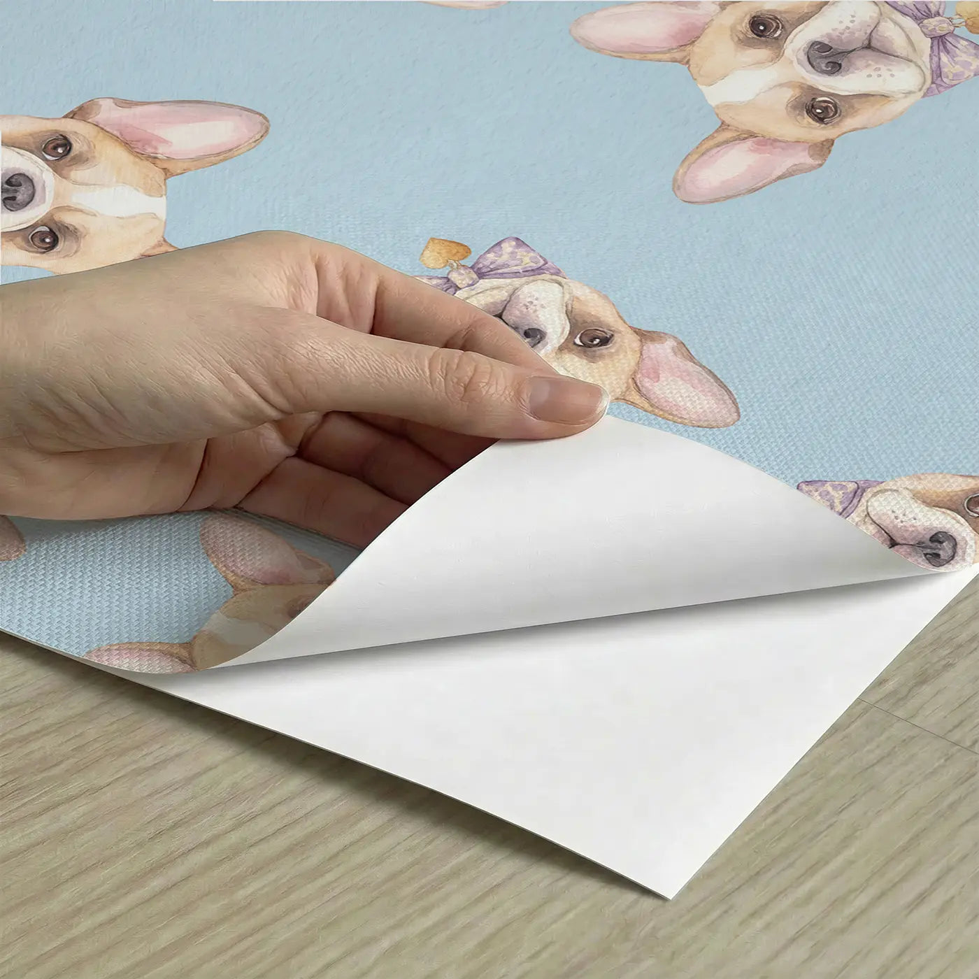 French Bulldog Watercolor peel and stick material close-up - Whimsy Tots