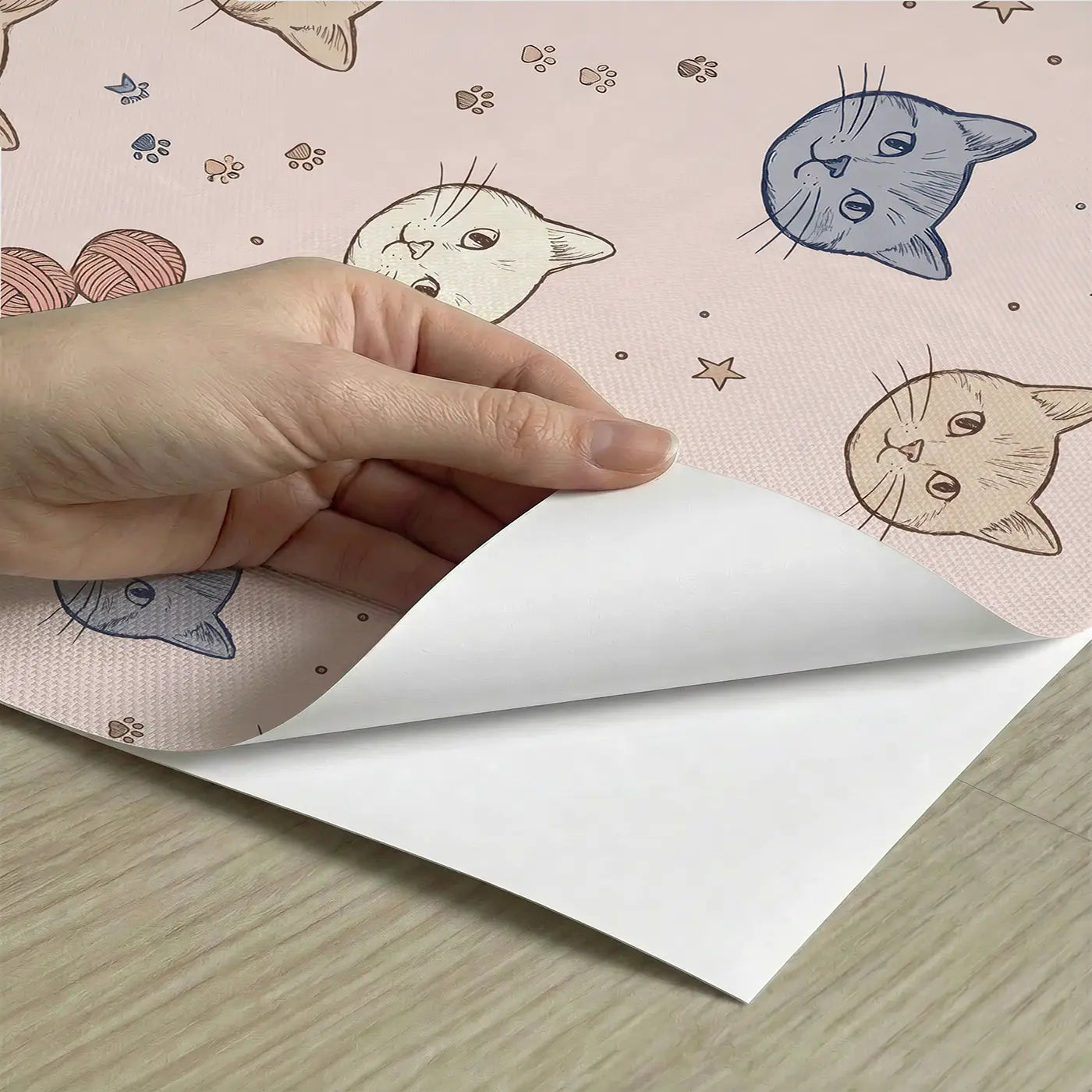 Cat Faces Hand-Drawn peel and stick material close-up - Whimsy Tots