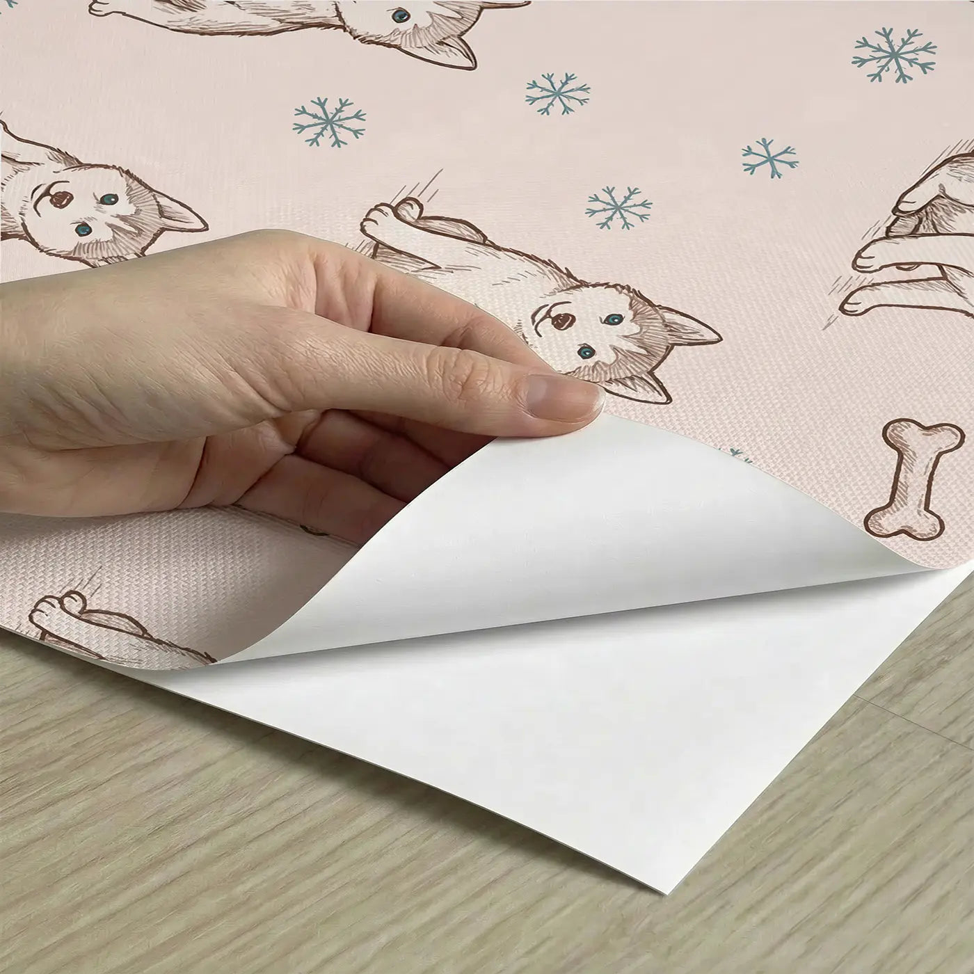Husky Puppies Hand-Drawn peel and stick material close-up - Whimsy Tots