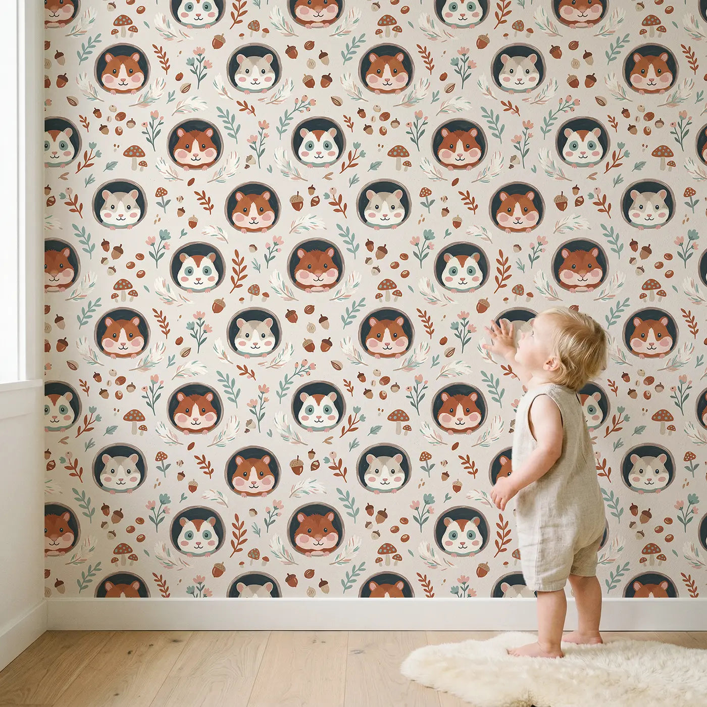 Hamster Faces Modern Illustration wallpaper in styled kids room - Whimsy Tots