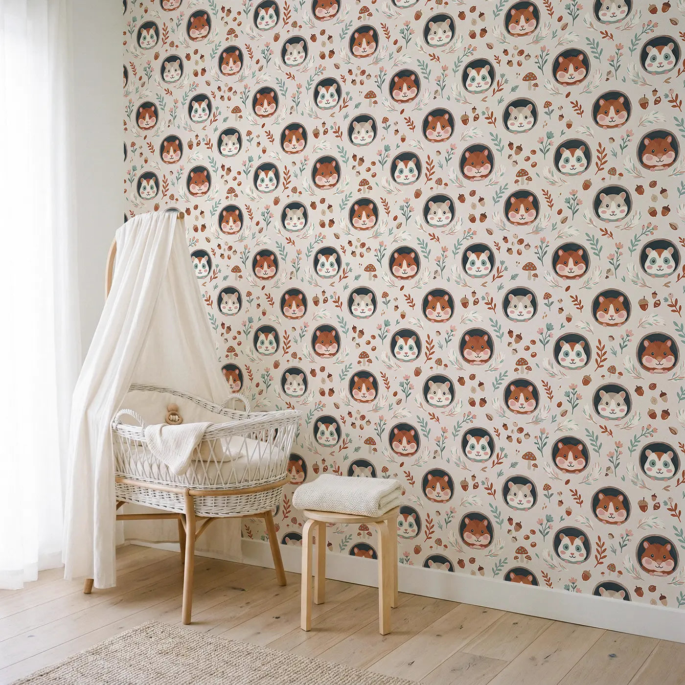 Hamster Faces Modern Illustration wallpaper in Scandinavian nursery - Whimsy Tots