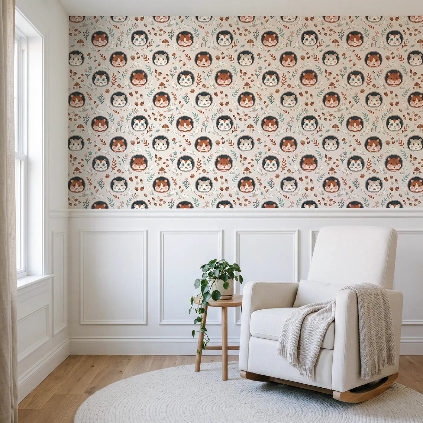 Hamster Faces Modern Illustration wallpaper above wainscoting - Whimsy Tots