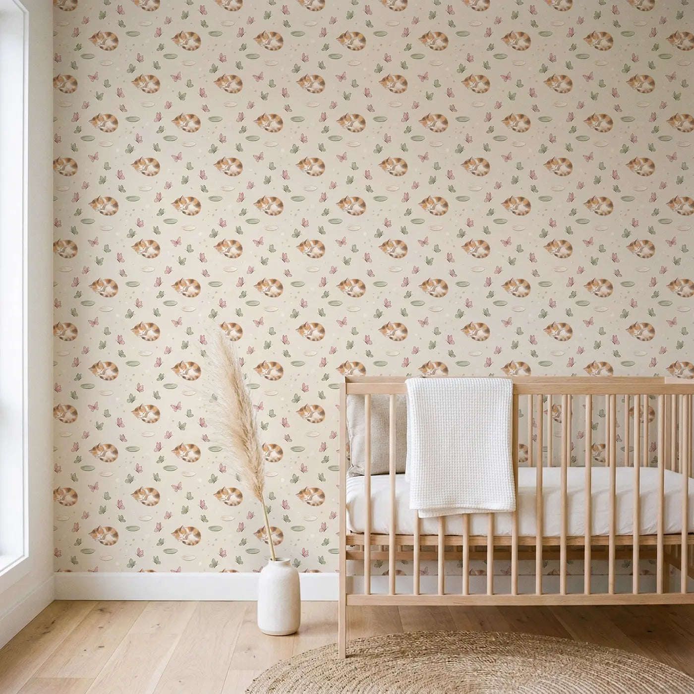 Calico Kittens Soft Pastel wallpaper in Scandinavian nursery - Whimsy Tots