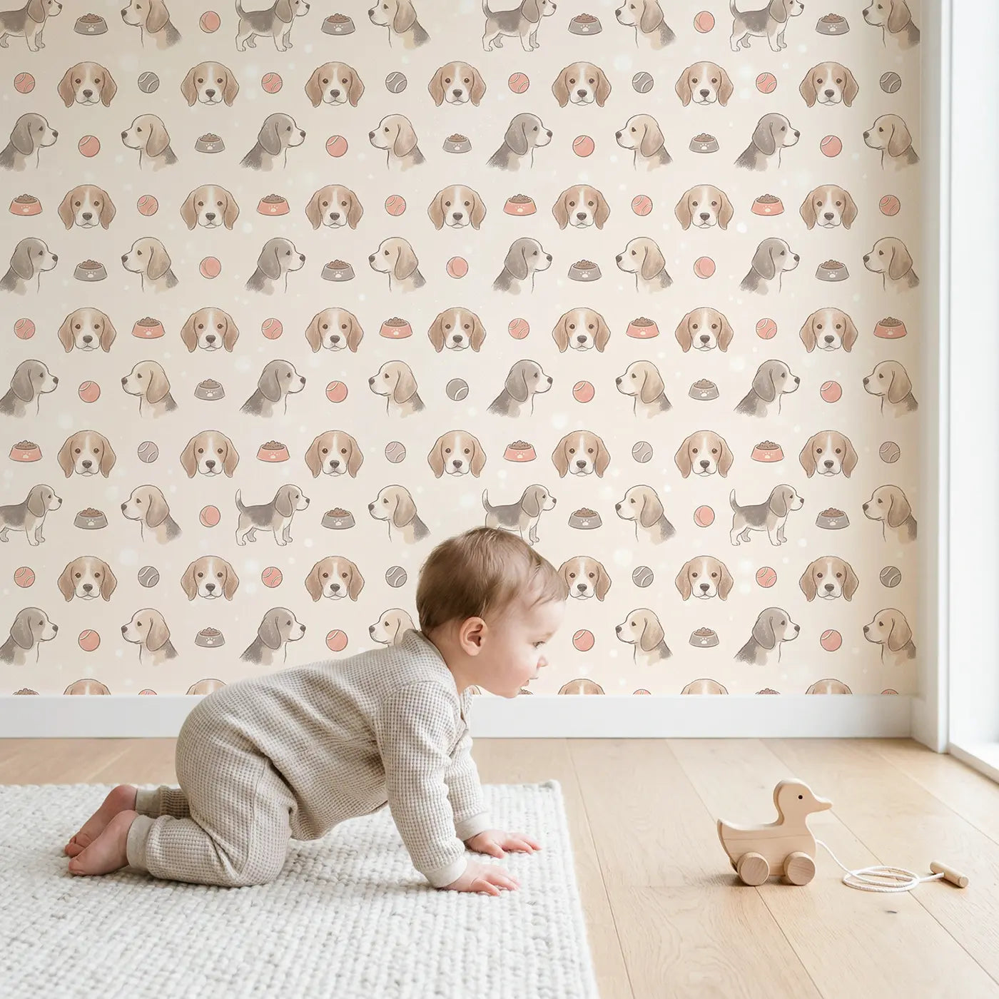 Beagle Puppies Soft Pastel wallpaper in styled kids room - Whimsy Tots
