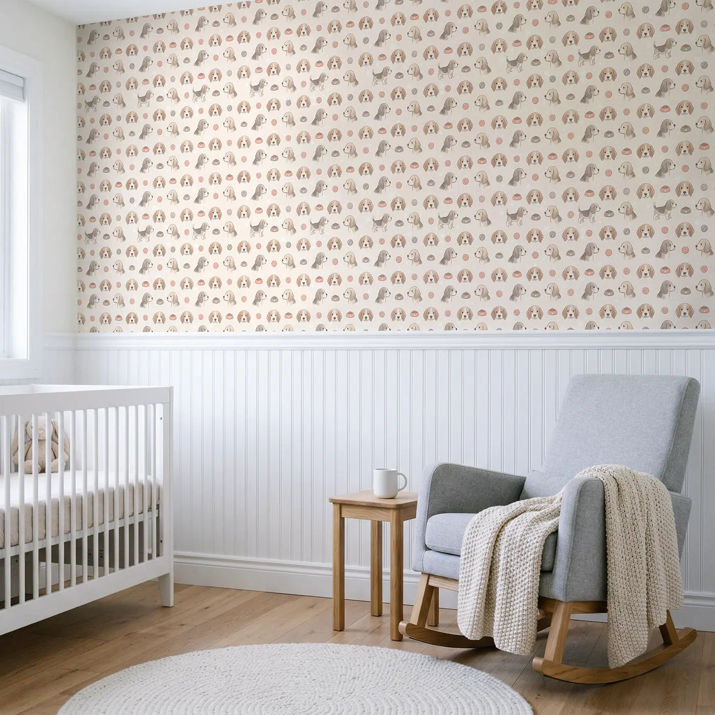 Beagle Puppies Soft Pastel wallpaper above wainscoting - Whimsy Tots