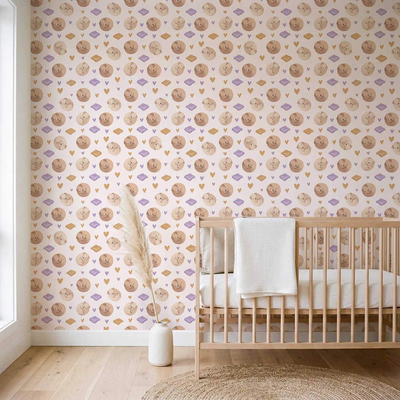 Sleeping Puppies Modern Illustration wallpaper in Scandinavian nursery - Whimsy Tots