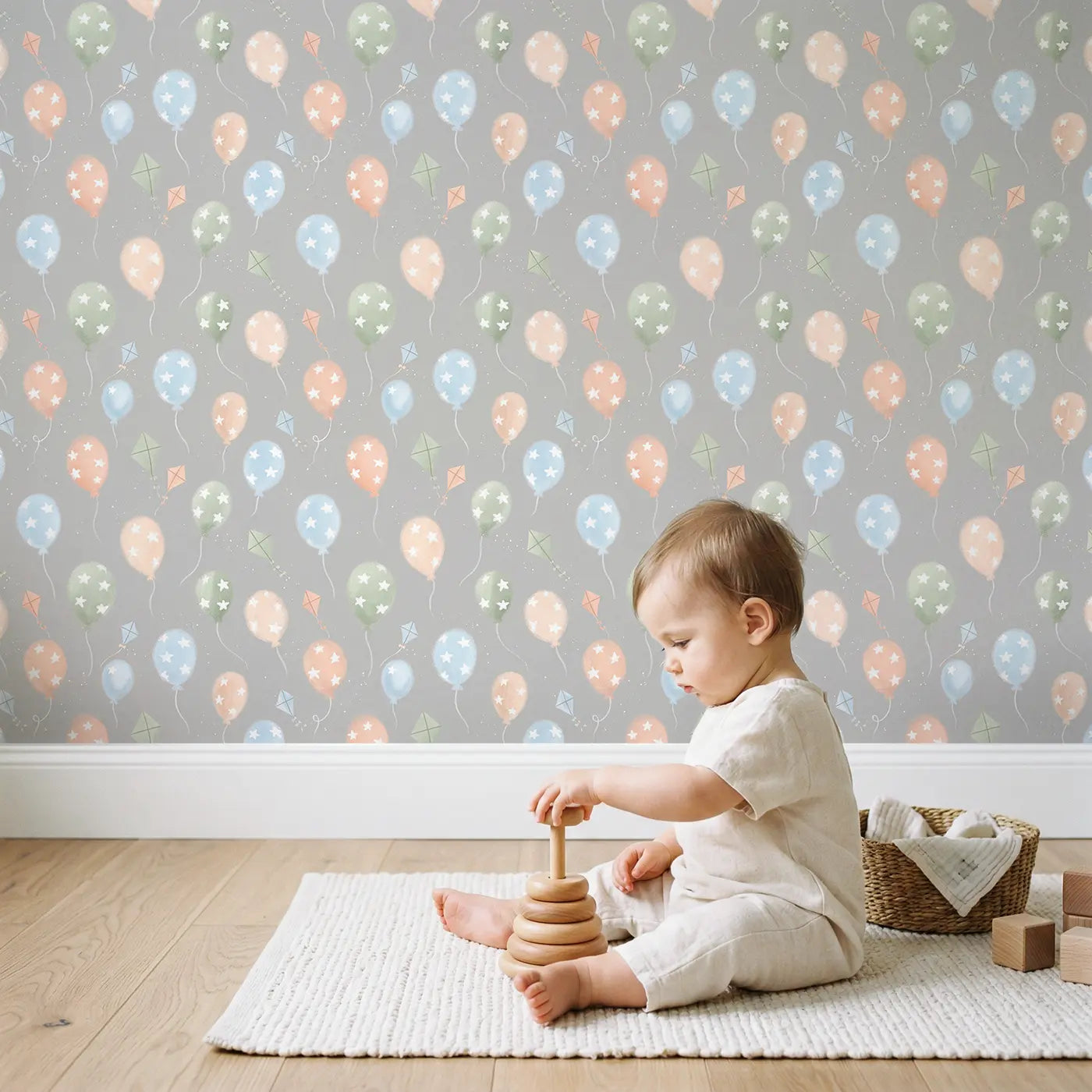 Whimsical Balloon Soft Pastel wallpaper in styled kids room - Whimsy Tots
