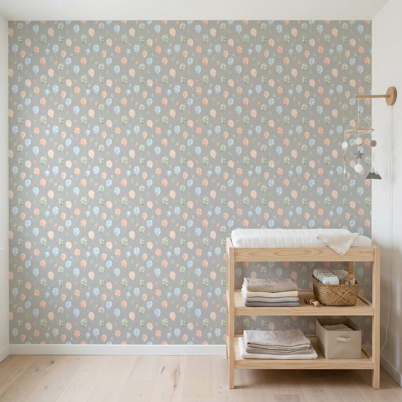 Whimsical Balloon Soft Pastel wallpaper in Scandinavian nursery - Whimsy Tots