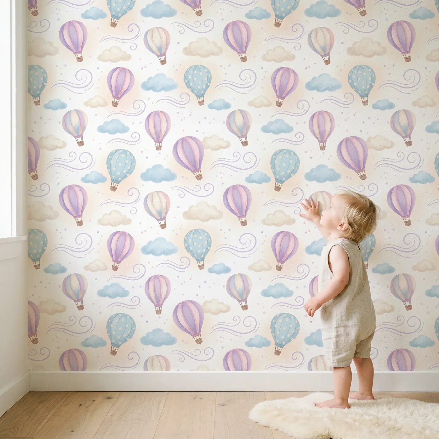 Hot Air Soft Pastel wallpaper in styled kids room - Whimsy Tots