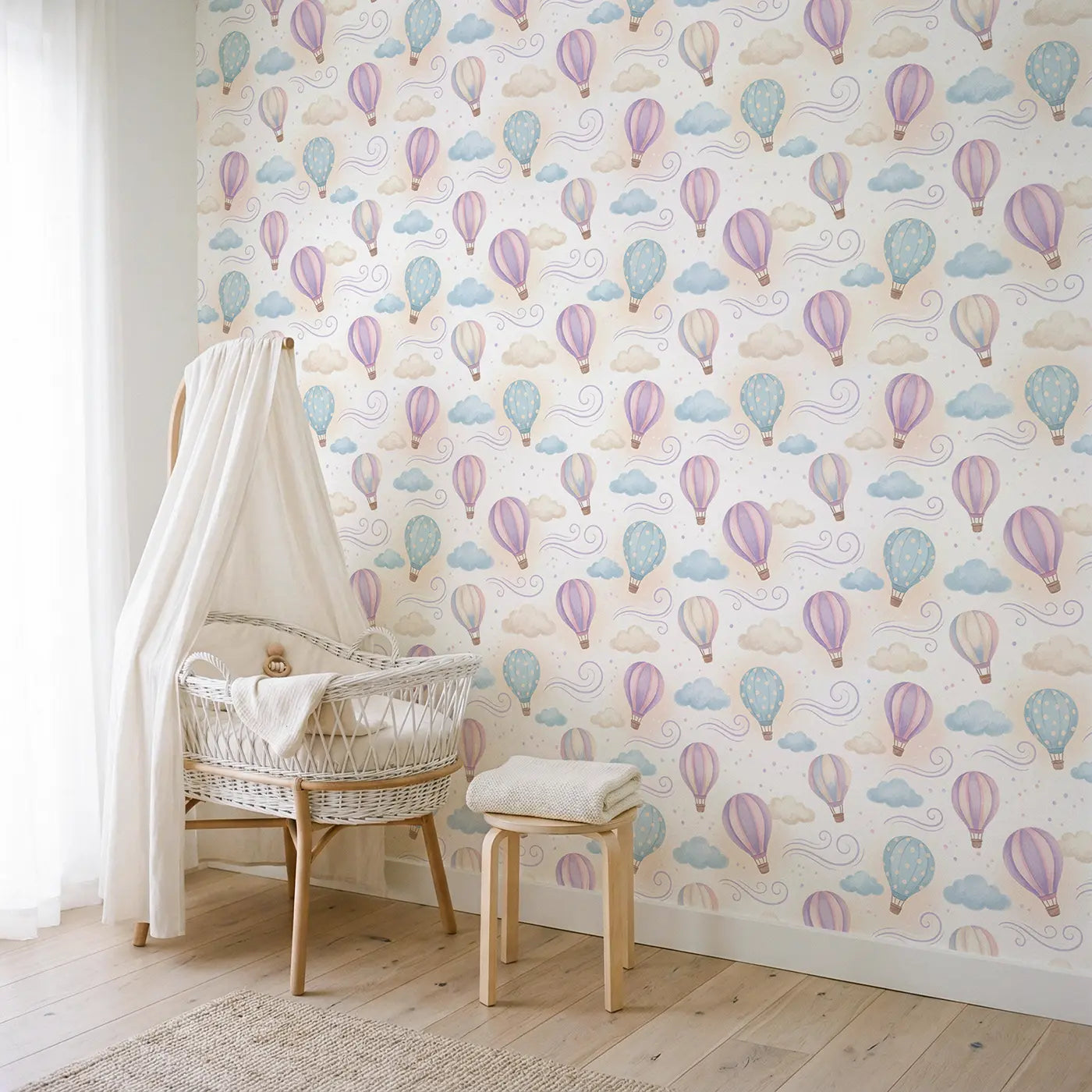 Hot Air Soft Pastel wallpaper in Scandinavian nursery - Whimsy Tots