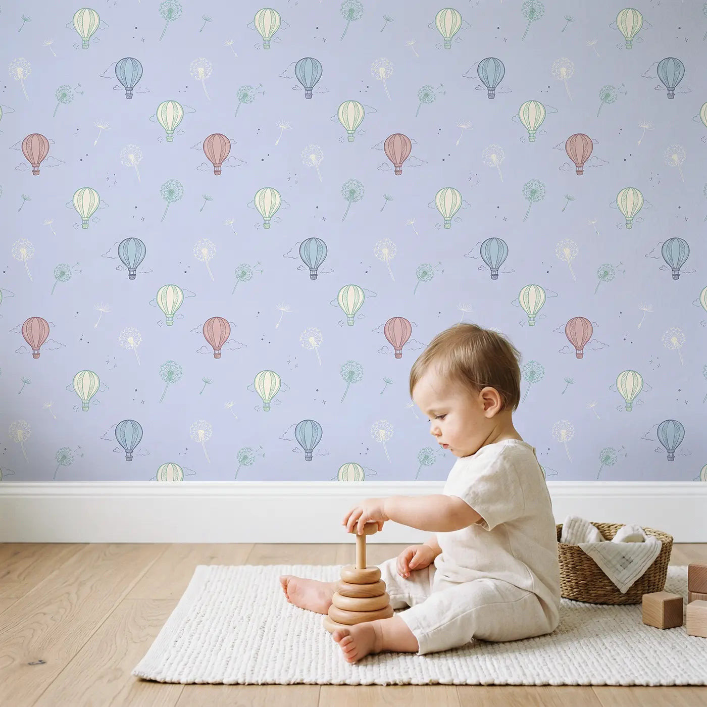 Hot Air Balloons Hand-Drawn wallpaper in styled kids room - Whimsy Tots