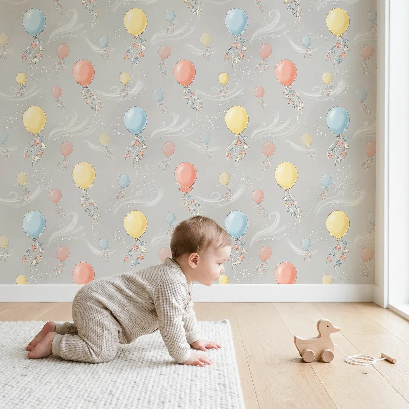 Single Balloon Soft Pastel wallpaper in styled kids room - Whimsy Tots