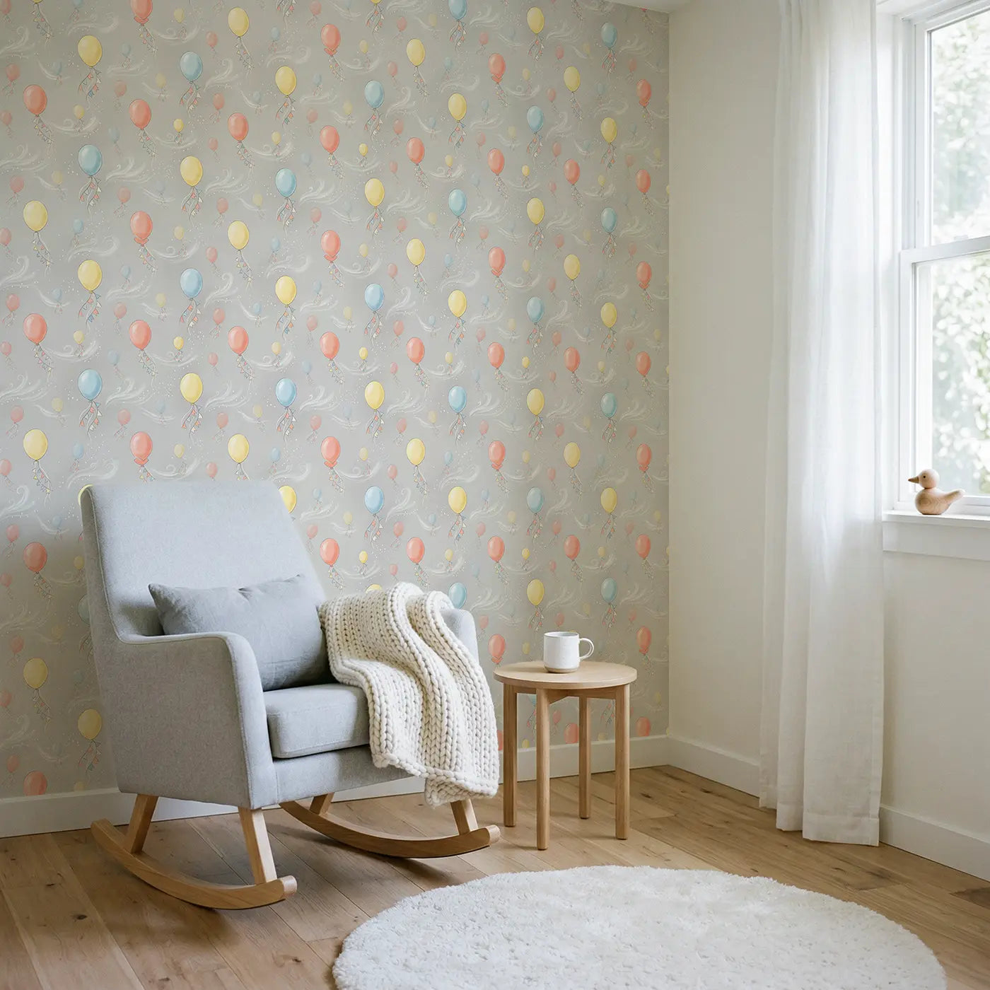Single Balloon Soft Pastel wallpaper in Scandinavian nursery - Whimsy Tots