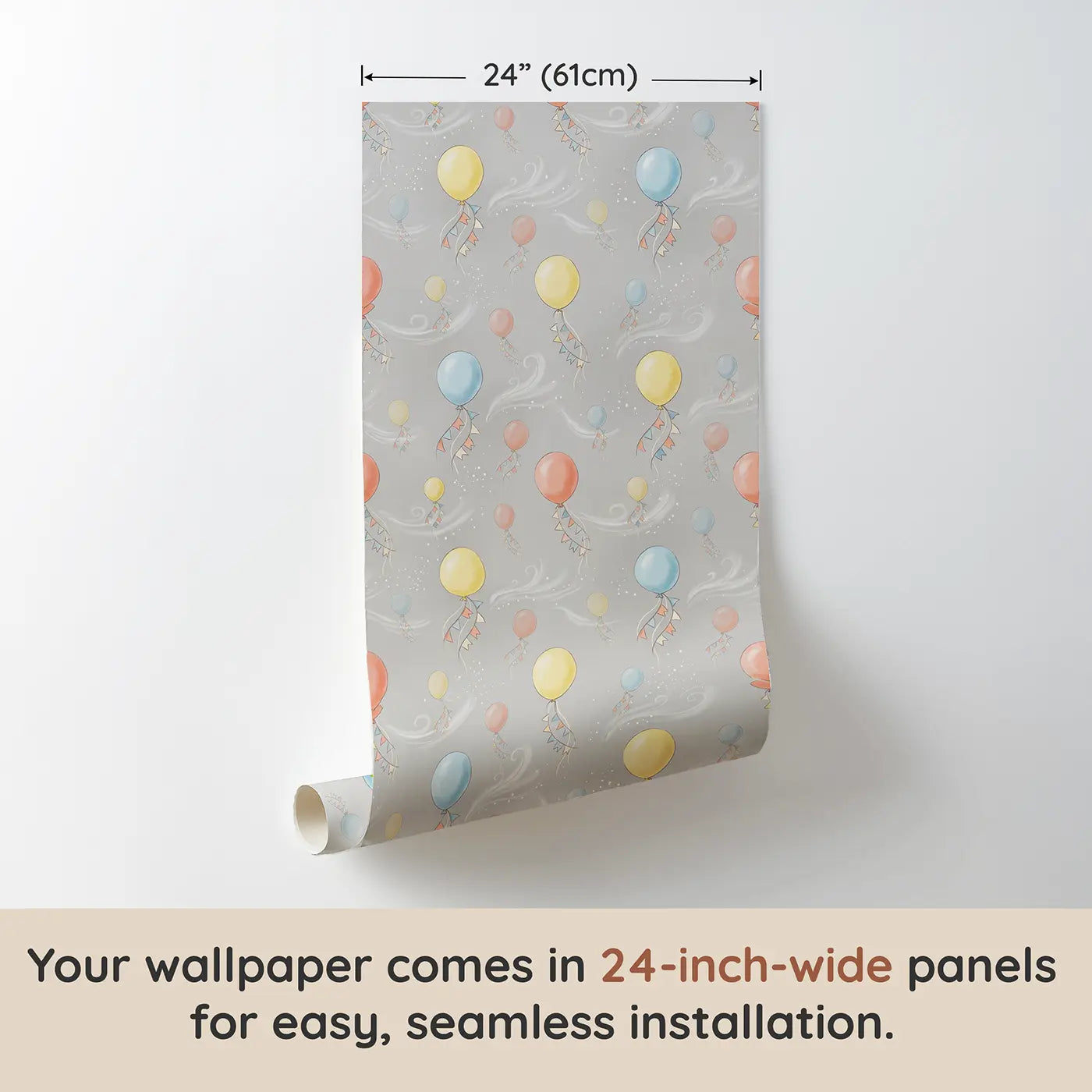 Single Balloon Soft Pastel wallpaper panel dimensions - Whimsy Tots