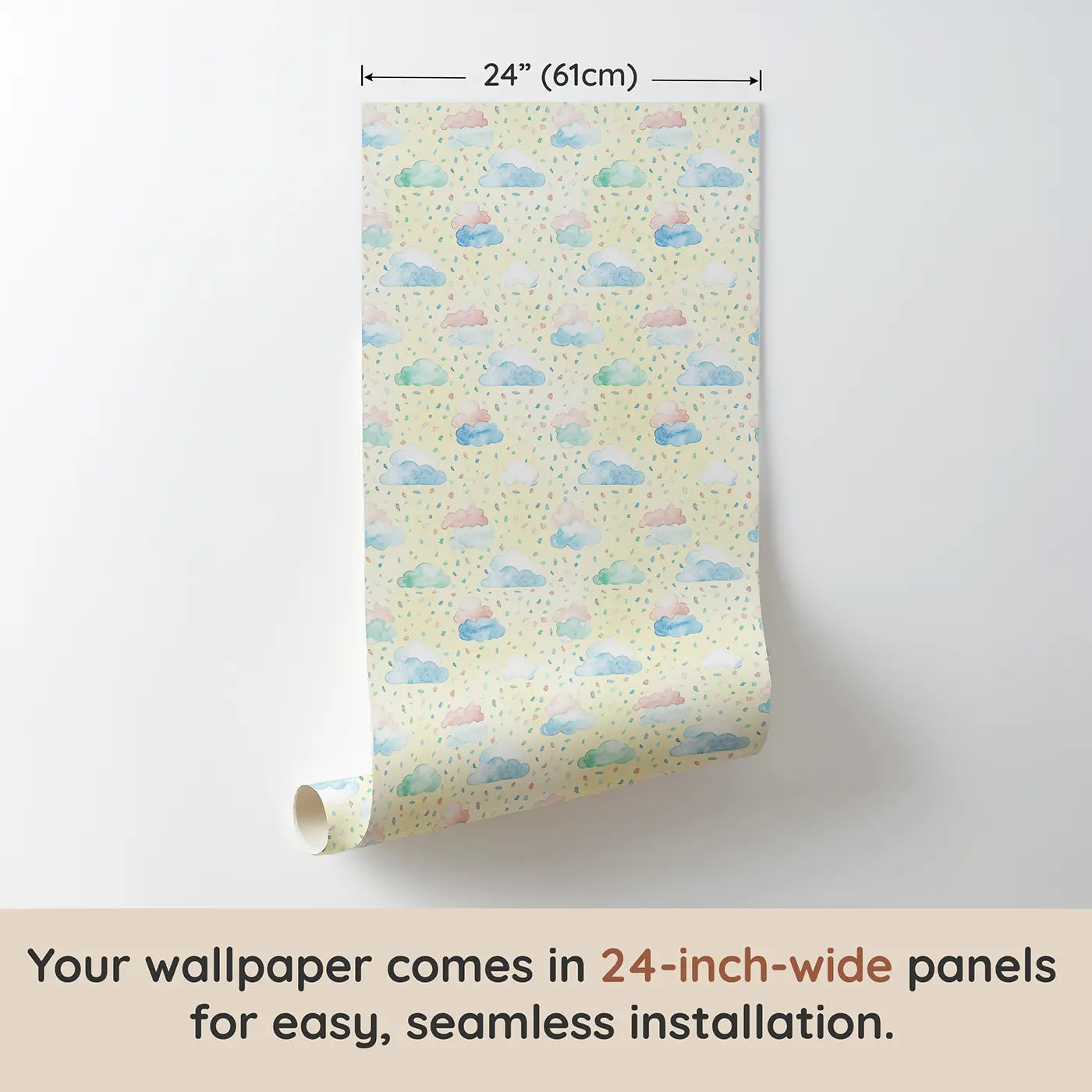 Stacked Puffy Cloud Watercolor wallpaper panel dimensions - Whimsy Tots