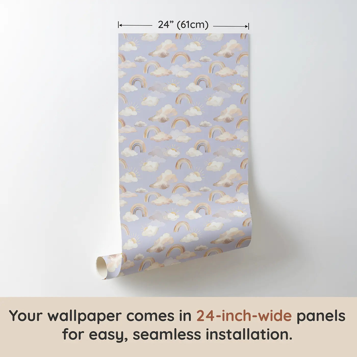 Clouds Sun Rays Watercolor wallpaper panel dimensions - Whimsy Tots