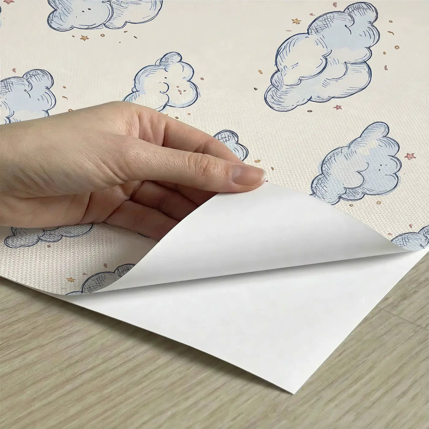 Cloud Clusters Hand-Drawn peel and stick material close-up - Whimsy Tots