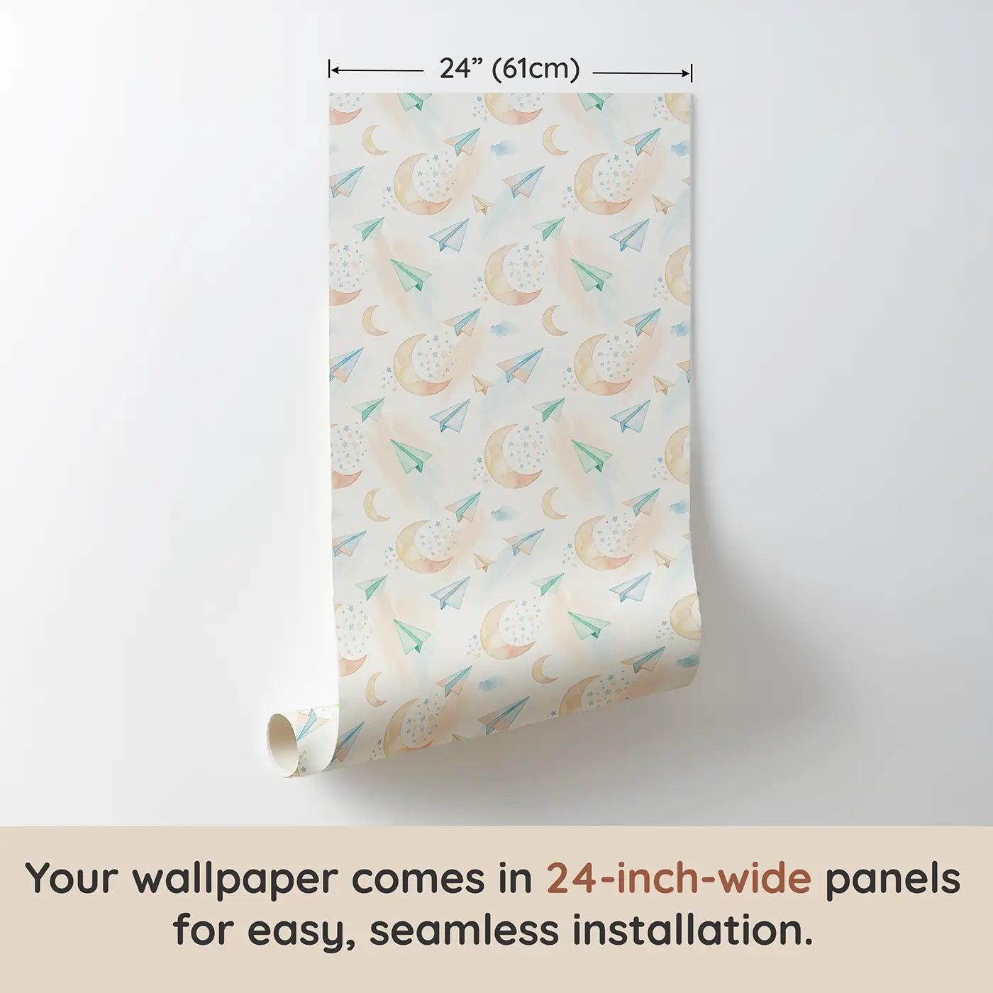 Crescent Moons Star Watercolor wallpaper panel dimensions - Whimsy Tots