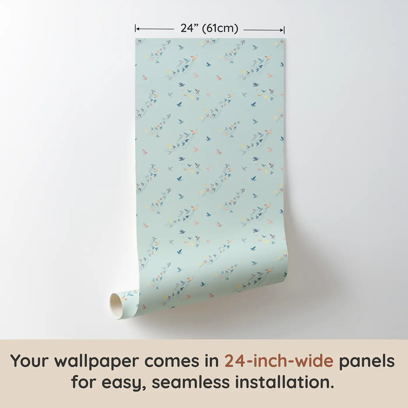 Tiny Birds Watercolor wallpaper panel dimensions - Whimsy Tots